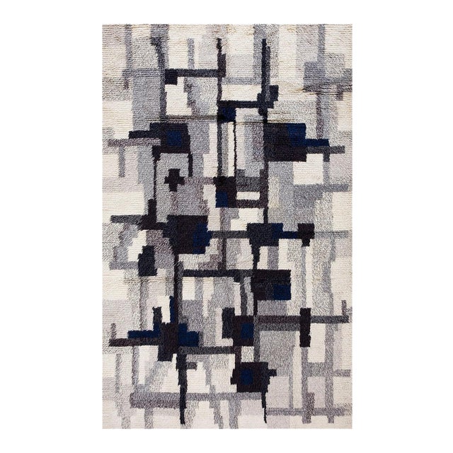 Sublime Multi Grey Background Color With Trellis Pattern & Modern Design Vintage Swedish Rya Rug For Sale