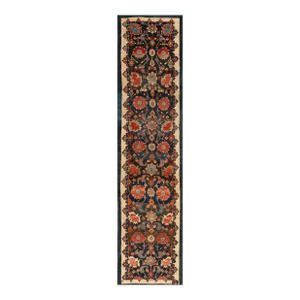 1880s Blue Navy Floral Antique W. Persian Bijar Rug 2'4'' X 9'9'' Handknotted Wool Carpet