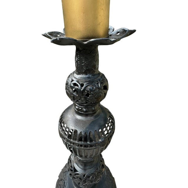 Metal Vintage Victorian Japanese Hand Carved (Japonisme) Aesthetic Movement Lamp Tall For Sale - Image 7 of 11