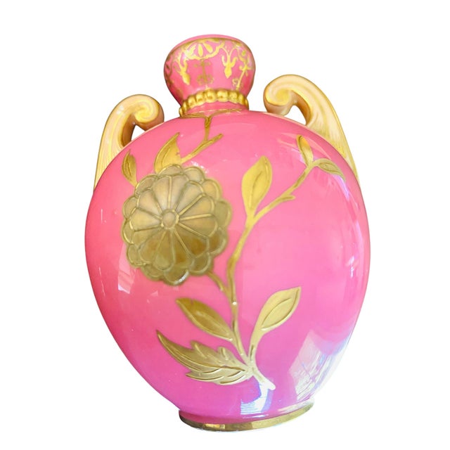 Antique Royal Crown Derby Gilt Pink Amphora Vase 4 Inch High England For Sale - Image 4 of 11