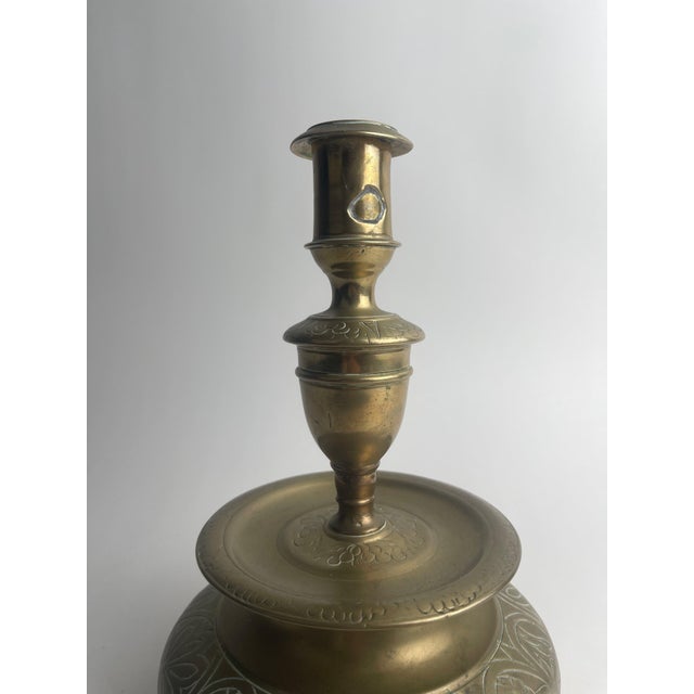 17th Century Nuremberg Brass Bell Form Engraved Candlestick For Sale In Austin - Image 6 of 11