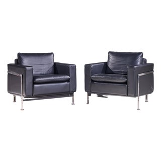 Robert Haussmann for De Sede Mid Century Black Leather Chairs - Pair For Sale