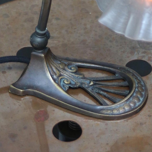 Metal Art Nouveau French Brass & Frosted Glass Table Lamp For Sale - Image 7 of 9