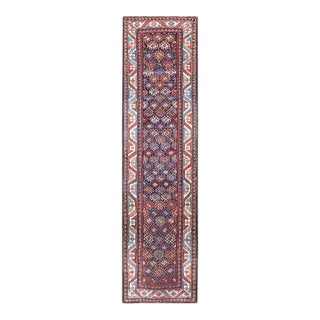 Antique Kurdish Blue Wool Hallway Runner Rug For Sale