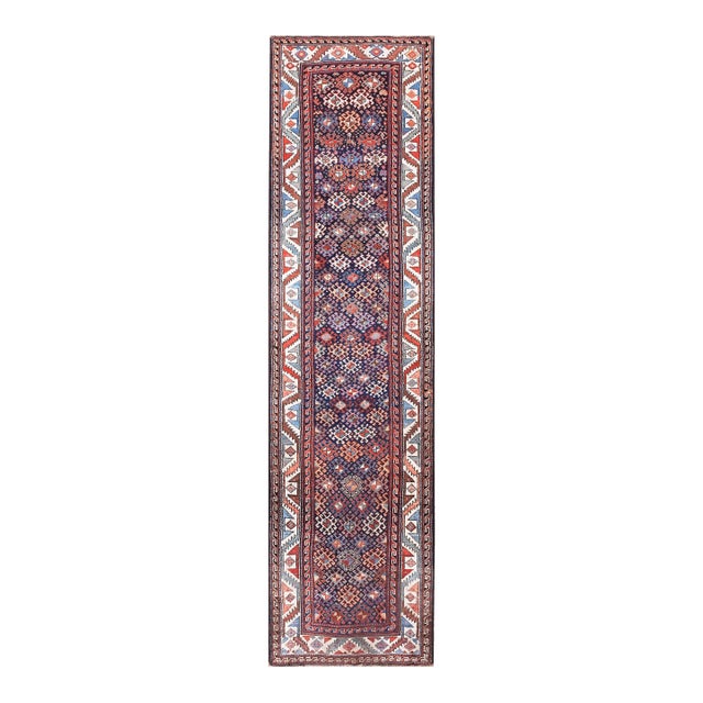 Antique Kurdish Blue Wool Hallway Runner Rug For Sale