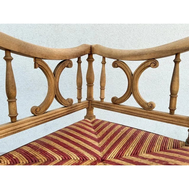 French Carved Wood Corner Chair with Woven Rush Seat, Early 20th Century For Sale - Image 10 of 13