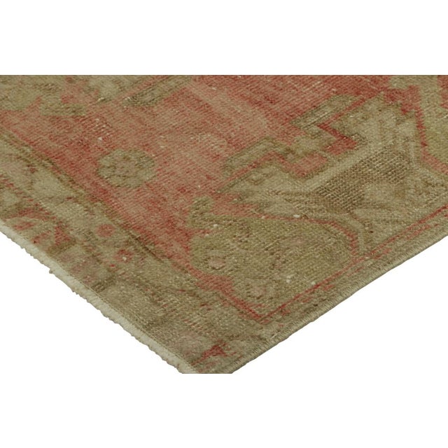 Vintage Turkish Rug in Pink With Green & Cream Floral Medallion | Rug & Kilim For Sale In New York - Image 6 of 7