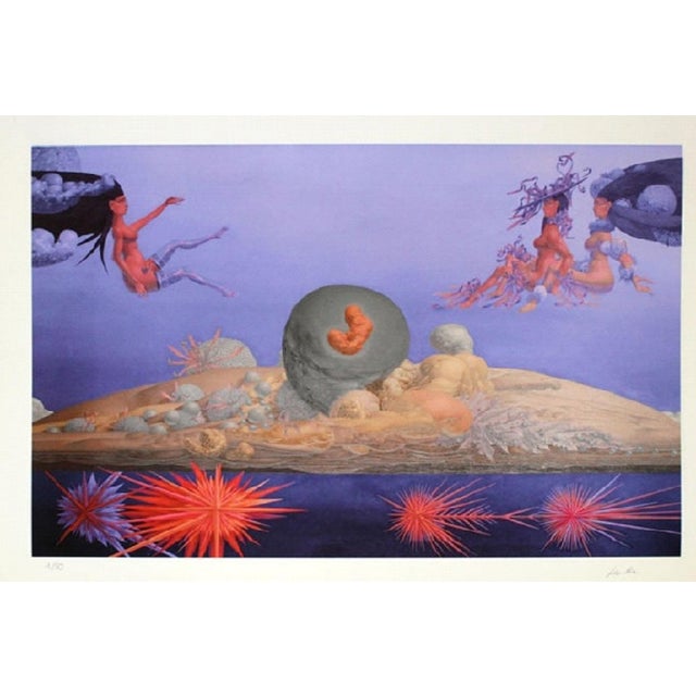Hand-signed Labelled e.a. In good condition Wolfgang Hutter - "The first stars and the sky of the Aphrodite". Print. Hand...