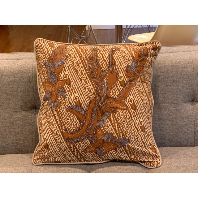 Contemporary Square Pillow Newly Made From Vintage Batik Cotton Fabric For Sale - Image 4 of 4