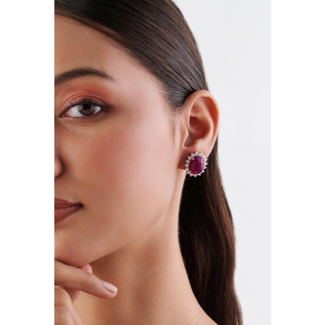 Not Yet Made - Made To Order Vintage 14k White Gold Ruby 18.91ct & Diamond 2.3ct Stud Earrings- A Pair For Sale - Image 5 of 15