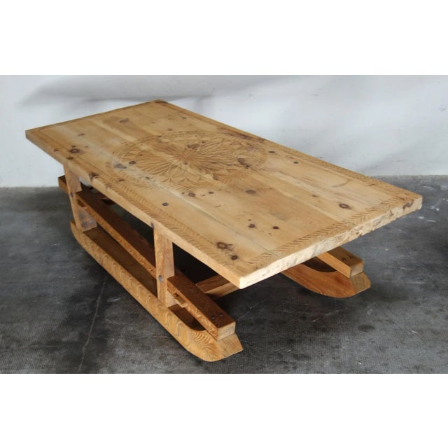Rustic Large Folk Art Sculpted Sled Coffee Table, France, 19th Century For Sale - Image 3 of 15