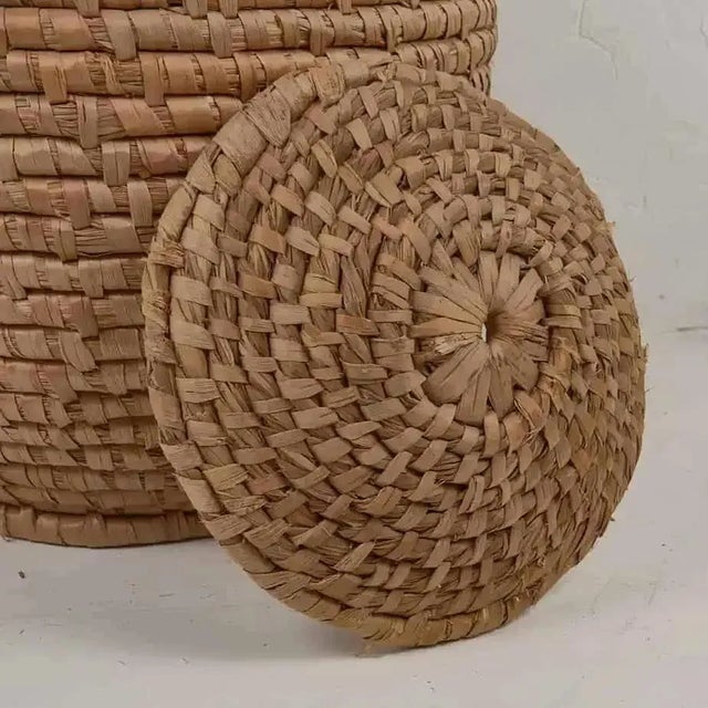 Wood Wicker Basket with Lid, 1930s For Sale - Image 7 of 10