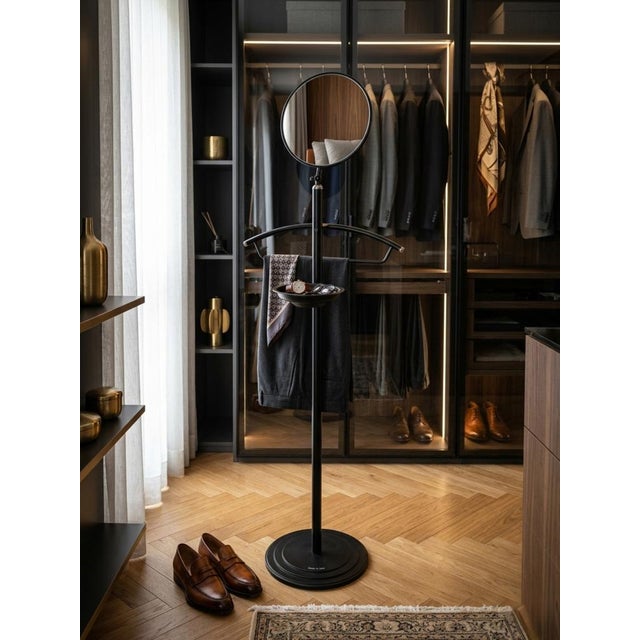 Modern Black Metal Valet Stand with Mirror and Pocket Tray, 1990 For Sale - Image 12 of 13