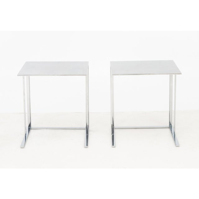 Pair of Antonio Citterio for B&amp;B Italia "Simplice" Collection End Tables, chromed steel, with labels to undersides....