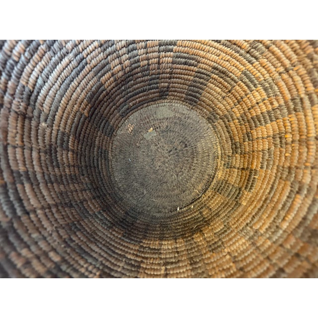 Antique Western Apache Coiled Storage Basket - 12” Hand Woven in the Style of Native American Art For Sale - Image 11 of 14