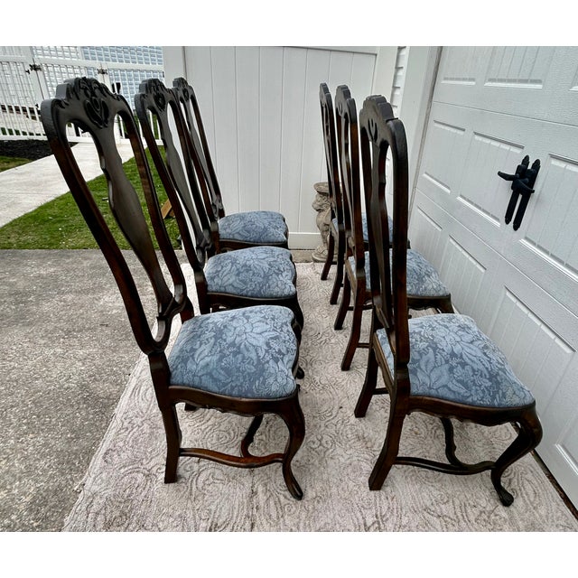 Vtg. Set of Eight Carved Italian Provincail Dining Chairs in a Walnut Finish For Sale - Image 11 of 15