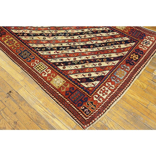 Late 19th Century 1880s Multicolor Stripe Geometric Antique Caucasian Rug 3'9" X 8'3" Handknotted Wool Carpet For Sale - Image 5 of 5
