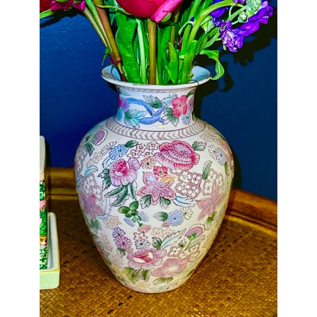Vintage Chinoiserie Floral Vase For Sale - Image 9 of 12