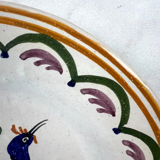 Antique French Provincial Faience Bird Plate, Hand Painted For Sale - Image 9 of 11