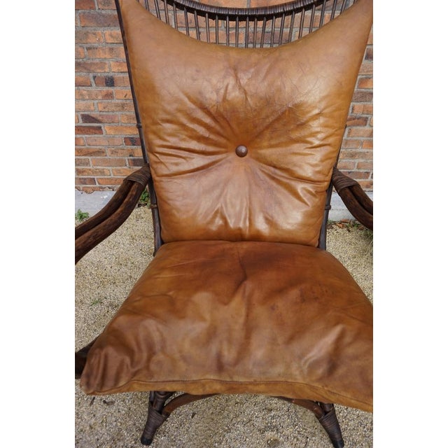 Bamboo and Leather Sculptural Fan Back Lounge Chair, 1960s For Sale - Image 6 of 18
