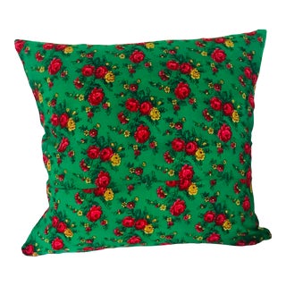 Boho 1940s French Floral Print Wool Pillow Feather Down For Sale