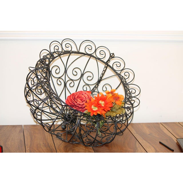 Large, Vintage, Enameled Steel, Scrolled Hanging Planter For Sale - Image 9 of 9