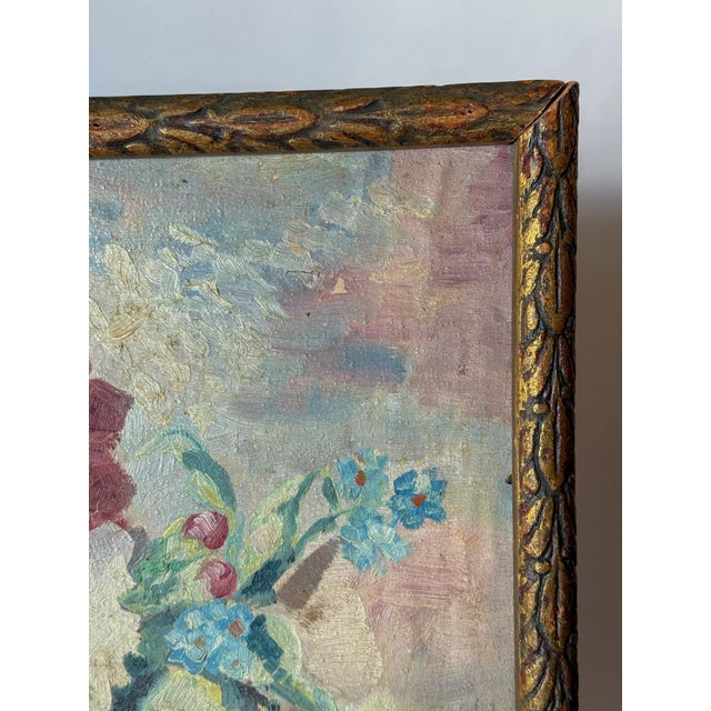 Pink 1964 Floral Still Life Painting on Canvas in Carved Frame, Signed For Sale - Image 8 of 11