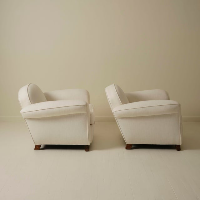 1930s French Art Deco Upholstered Club Chairs, a Pair, With Sculptural Rounded Backs, 1930's For Sale - Image 5 of 10