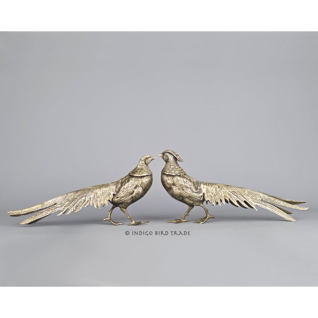 11" Pair of Antique Italian Silver Plated Pheasants These majestic statues of noble birds are made from silver plated...