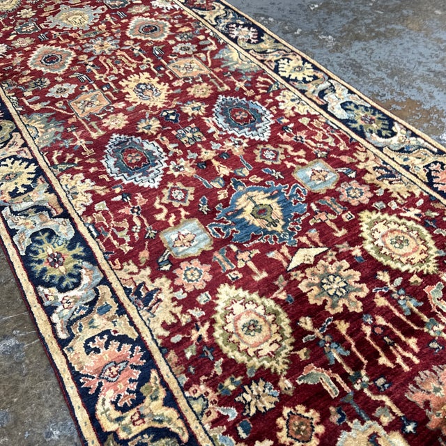 Navy Blue 3ft X 12ft Traditional Persian Style Floral Runner Rug For Sale - Image 8 of 12