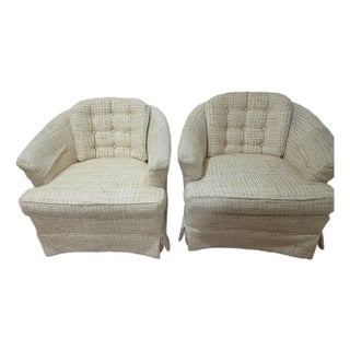 A Perfect Set of Vintage Cream Boucle Swivel Barrel Chairs For Sale