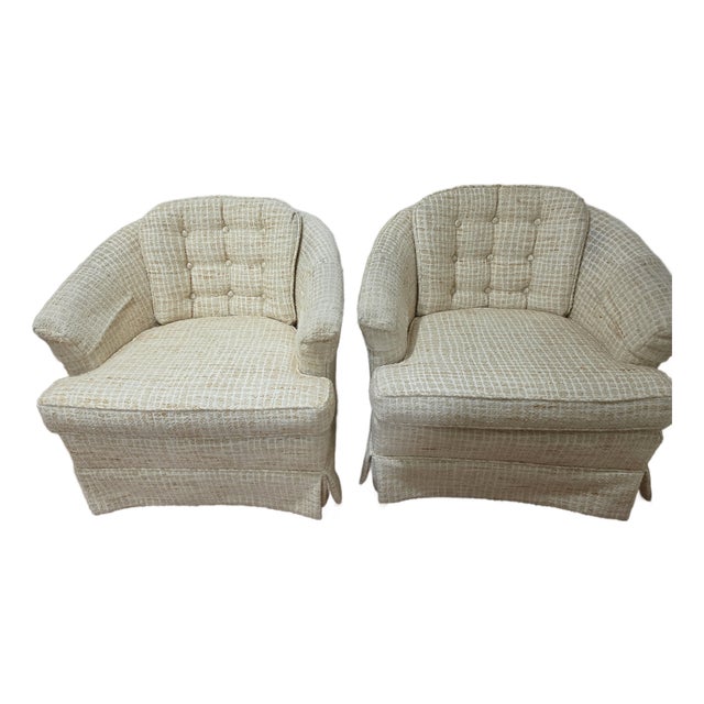 A Perfect Set of Vintage Cream Boucle Swivel Barrel Chairs For Sale