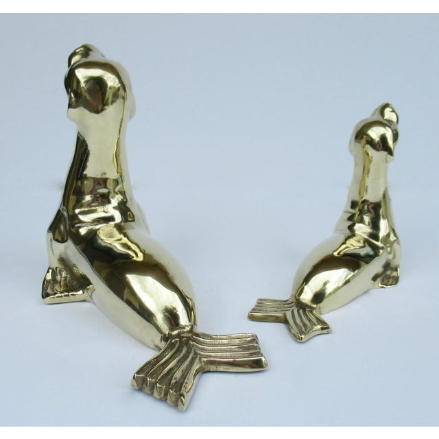 Metal Vintage C.1960's Polished Brass Pair of Seals, Decorative Accents, And/Or Bookends -2 Pieces For Sale - Image 7 of 12