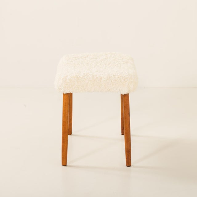 Mid-Century Modern Danish Ottoman in Sheepskin, 1960s For Sale - Image 4 of 7