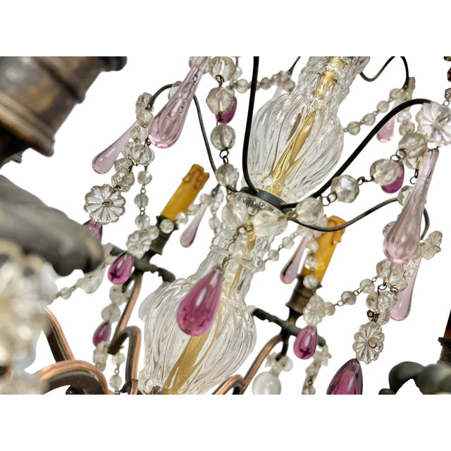 Vintage French Blown Amethist and Clear Crystal Chandelier, 1920s For Sale - Image 13 of 18