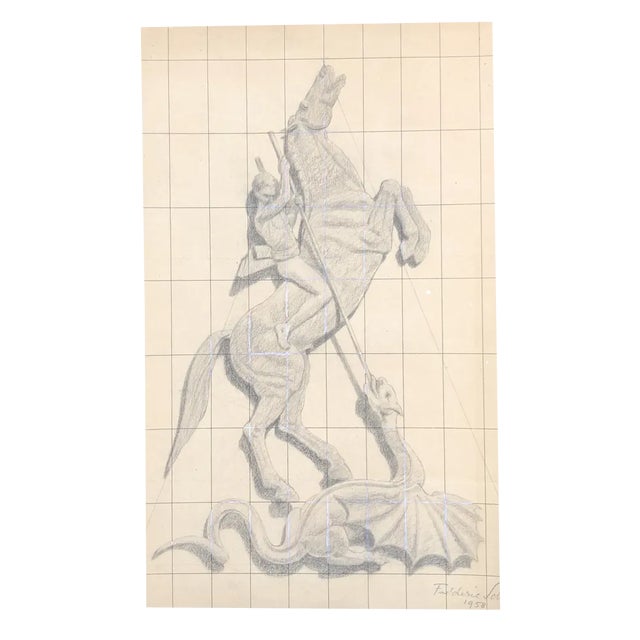 Frédéric Schmied, Bataille, 1958, Pencil on Paper For Sale
