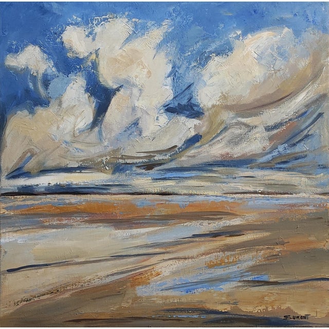 "Whispers of the Wind" captures the dynamic essence of a coastal landscape under a vibrant sky. The artist uses rich,...