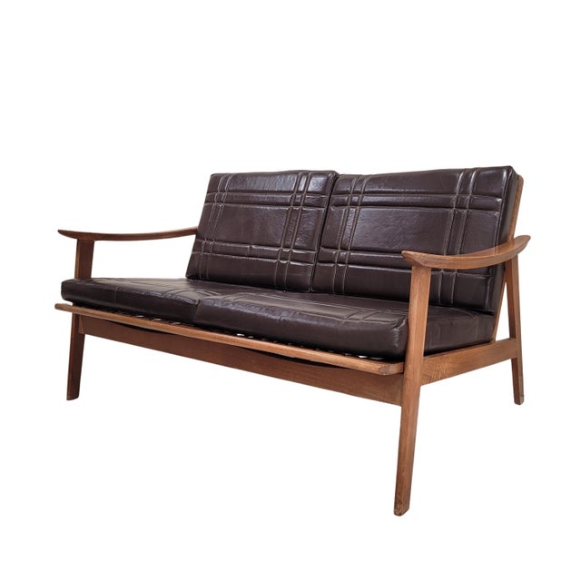 Mid-Century Modern Scandinavian Sofa in Beech Wood and Leather, 1970s For Sale - Image 16 of 16