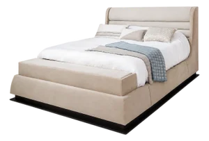 Handcrafted Italian King Bed With Velvet and Nabuck Leather Upholstery