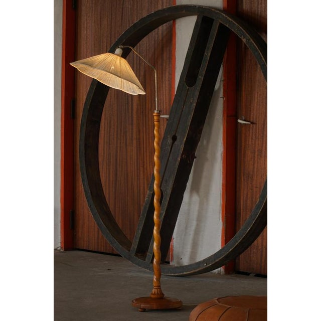 Mid-Century Swedish Floor Lamp with Turned Birch Base and Pleated Shade, 1940s For Sale - Image 15 of 18