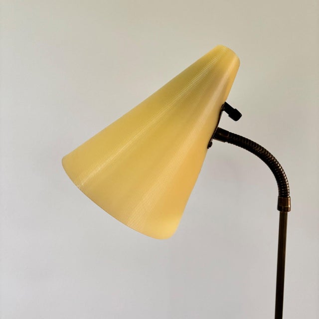 Mid-Century Floor Lamp in Black Metal and Brass with Yellow Shade, Sweden, 1950s For Sale - Image 10 of 11