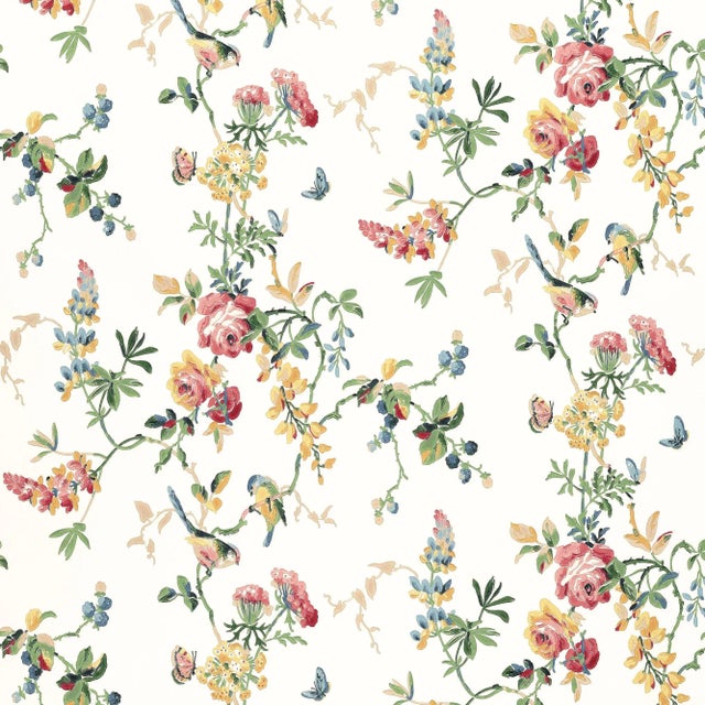 Schumacher Chickadee Floral Wallpaper in Primary For Sale