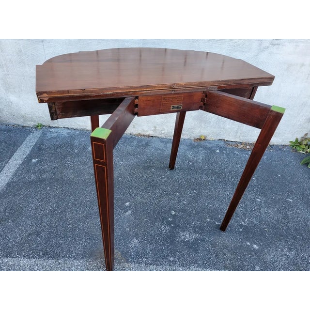 1920s 1920 English Sheraton Mahogany Inlaid Console Game Table Fliptop by Charak G Fox For Sale - Image 5 of 10
