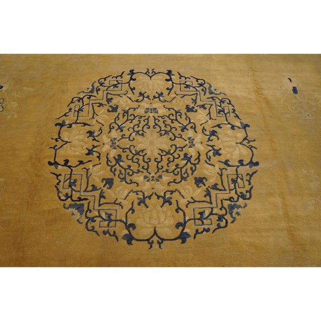 Light Yellow 1880s Classic Beige Greek Key Floral Antique Chinese Peking Wool Rug 10' X 12'5" For Sale - Image 8 of 8