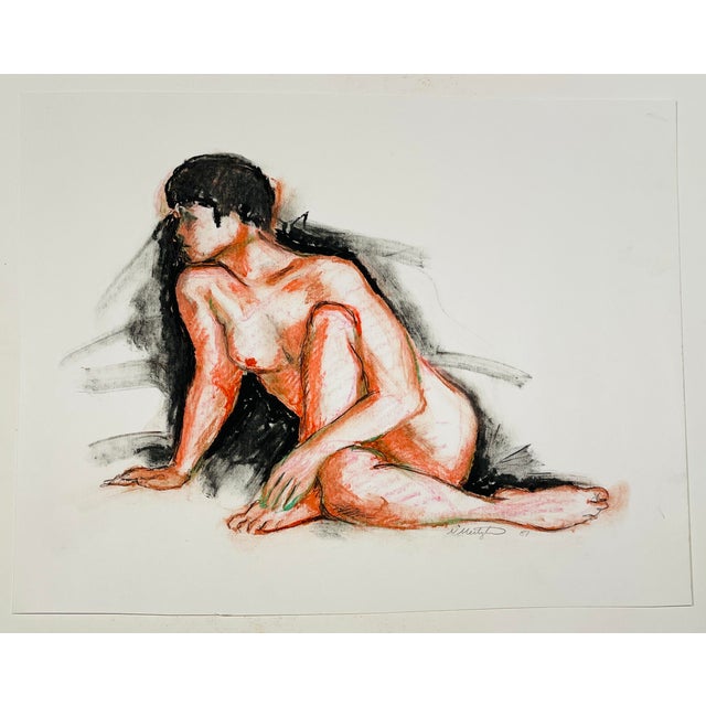 Figure of a male oil pastel and conte drawing on heavy paper from the estate of Northwest School artist Neil Meitzler...