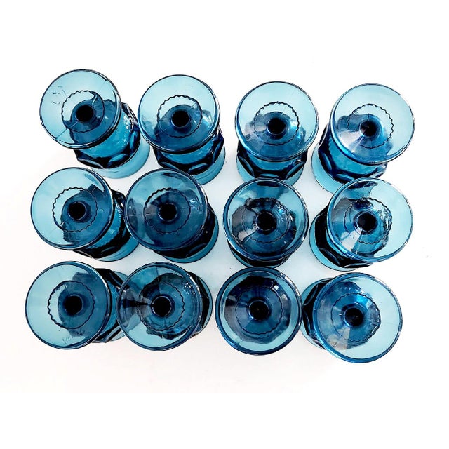 1960s Indiana Glass King's Crown Wine Goblets in Riviera Blue, Set of 12 For Sale - Image 10 of 10