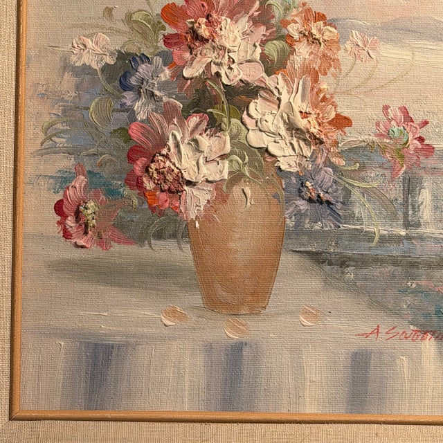 1980s Vintage Impasto Floral Oil Painting on Canvas, Signed "A. Sweeting" For Sale - Image 5 of 16