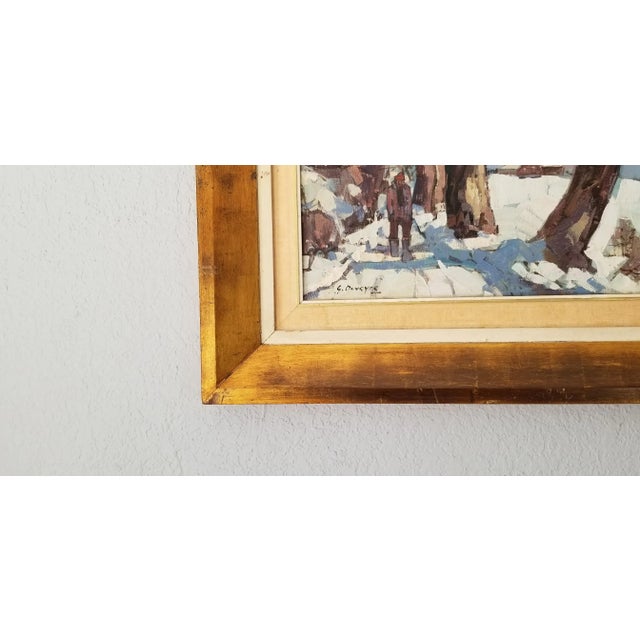 1970s 1970s Guy Duveyre Abstract Winter Rural Landscape Oil on Canvas Painting For Sale - Image 5 of 11