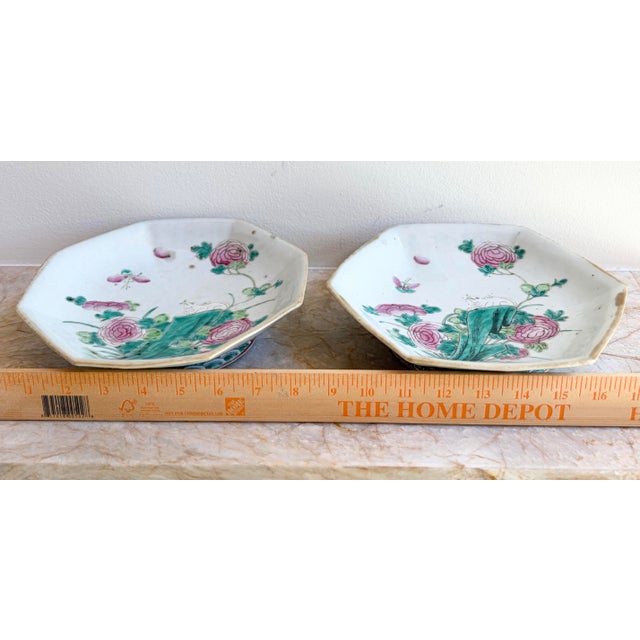 This is a Pair Of Antique Chinese Famille Rose Footed Plates that haven’t been used. Circa 1900, late Qing Dynasty,...