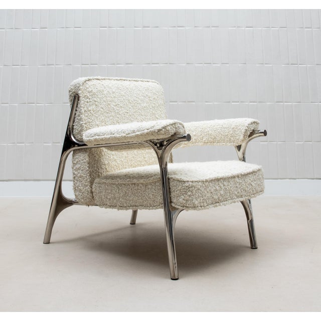 R & Y Augousti Bouclé Armchair With Polished Steel Accents by R&y Augousti For Sale - Image 4 of 9